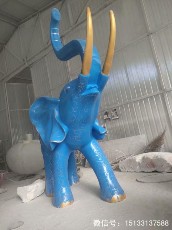 玻璃鋼大象雕塑 深藍色雕花大象動(dòng)物雕塑1