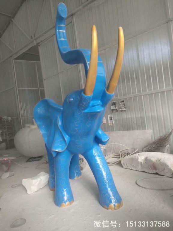 玻璃鋼大象雕塑 深藍色雕花大象動(dòng)物雕塑2